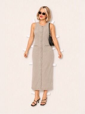 Vintage LEE Sleeveless Taupe Dress - Casual Straight Cut size M